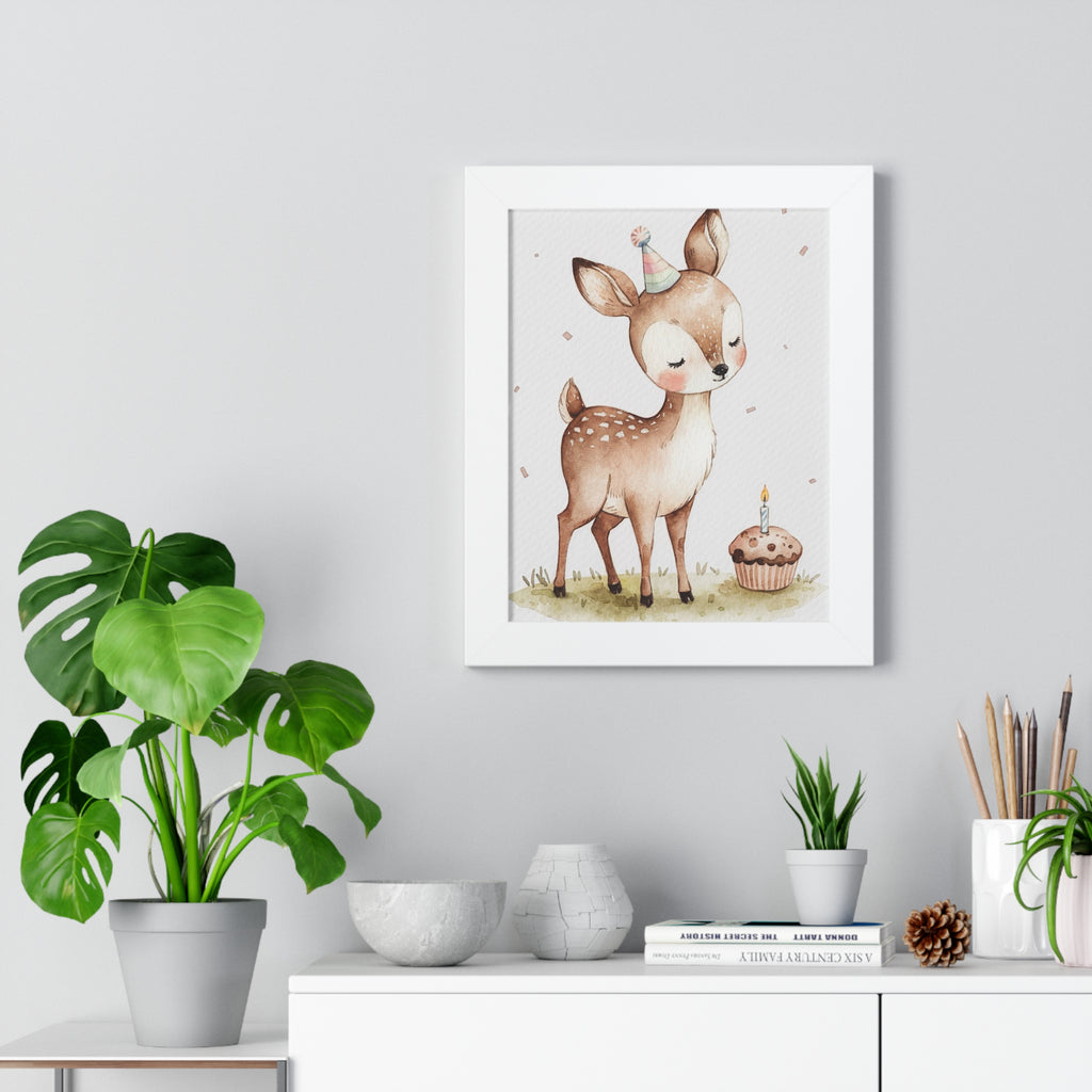 Framed Poster — Cute Birthday Baby Deer Nursery Wall Art