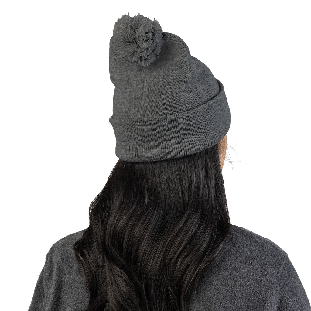 Embroidered Pom-Pom Beanie — "All Nursery" Heart Knit Cap