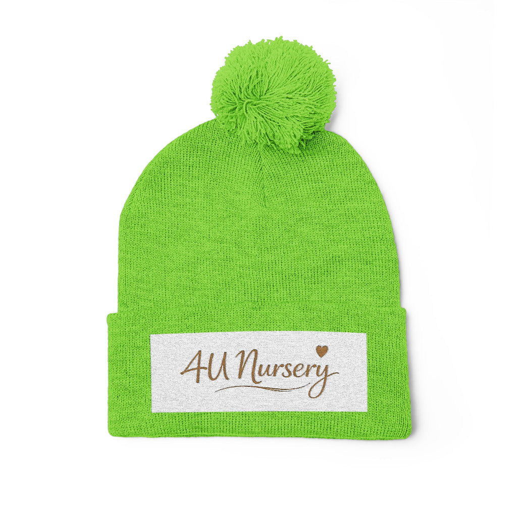 Embroidered Pom-Pom Beanie — "All Nursery" Heart Knit Cap