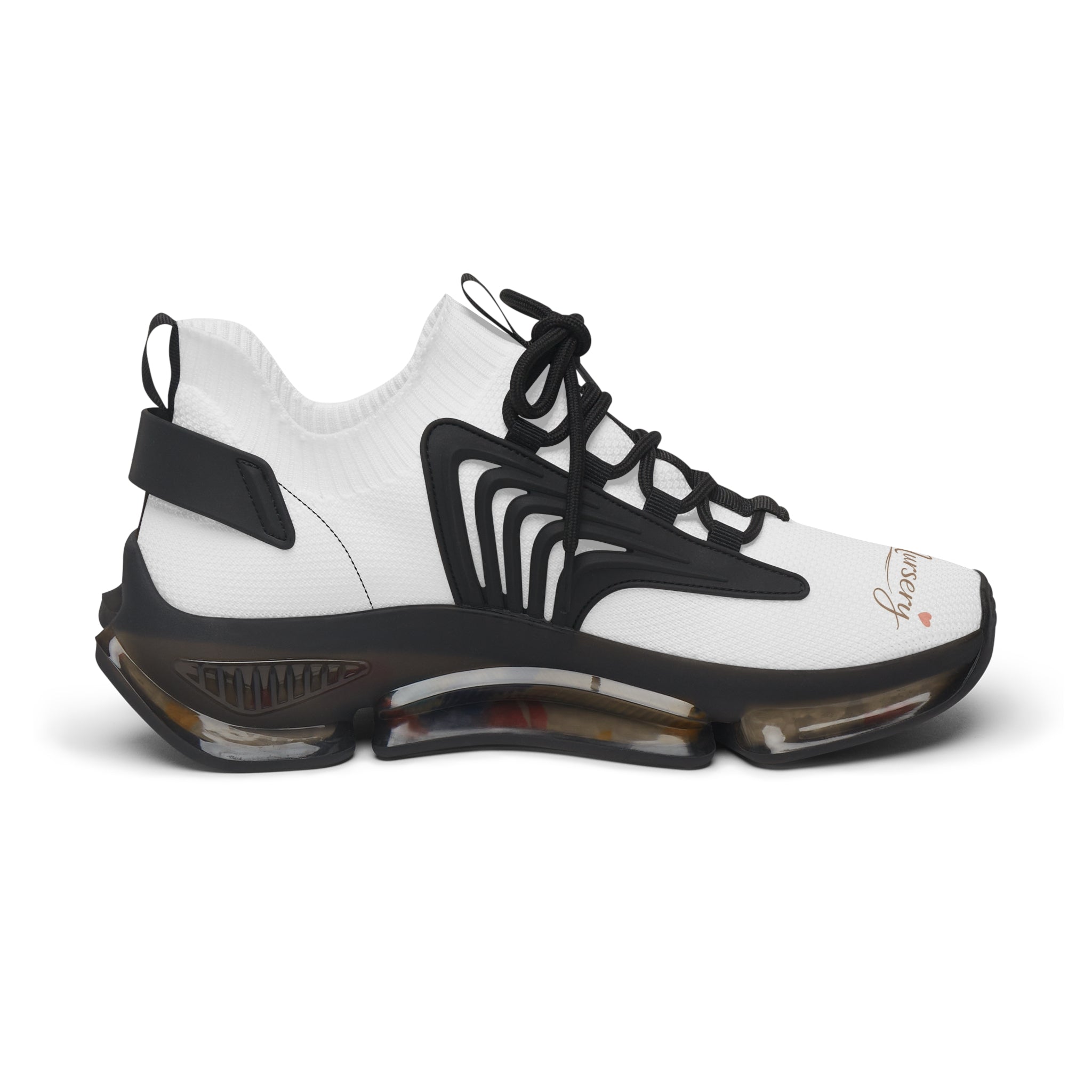 Women's Mesh Sneakers — Lightweight White Knit Runners with Colorful Sole & '4U Nursery' Script