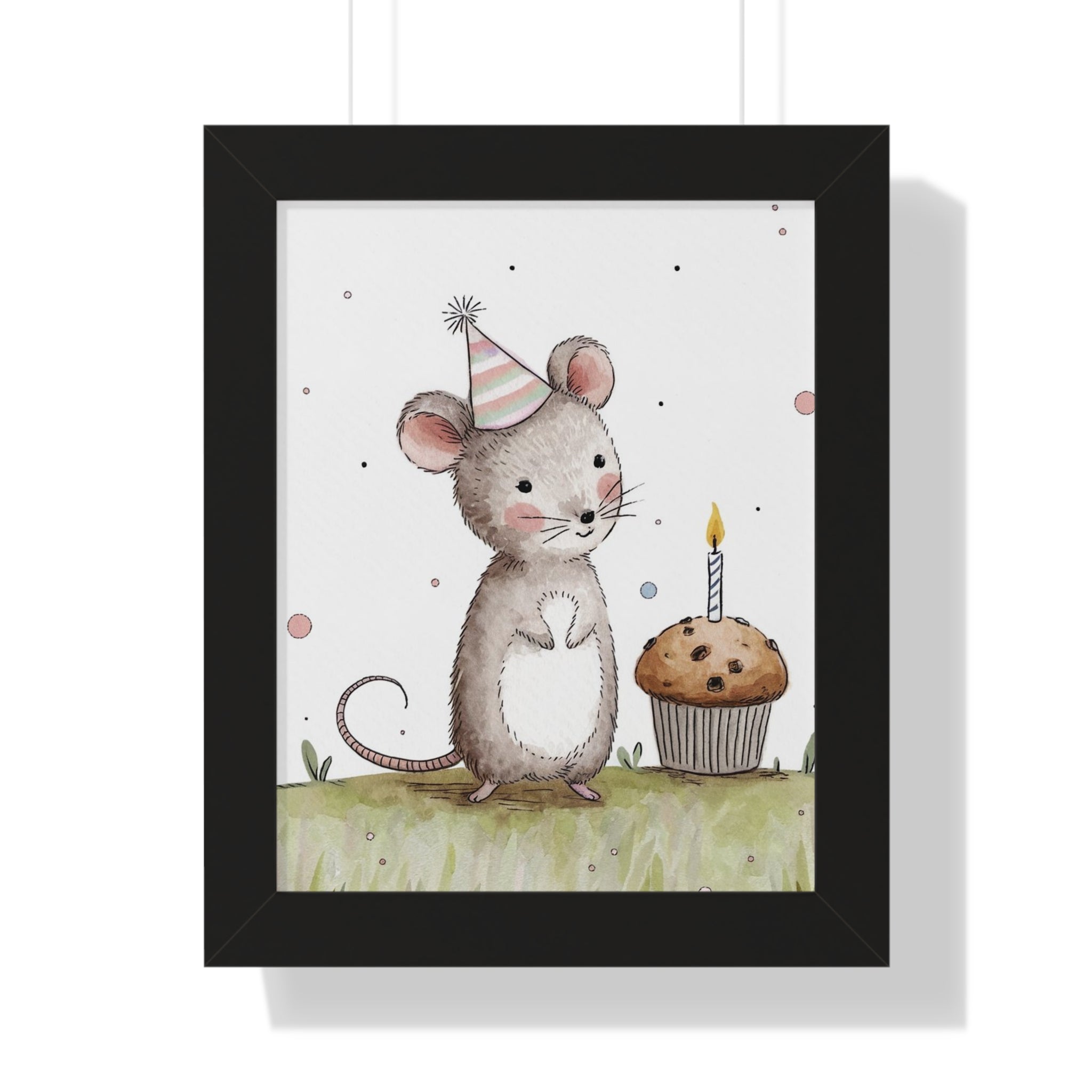 Birthday Mouse Framed Vertical Poster — Cute Nursery Wall Art
