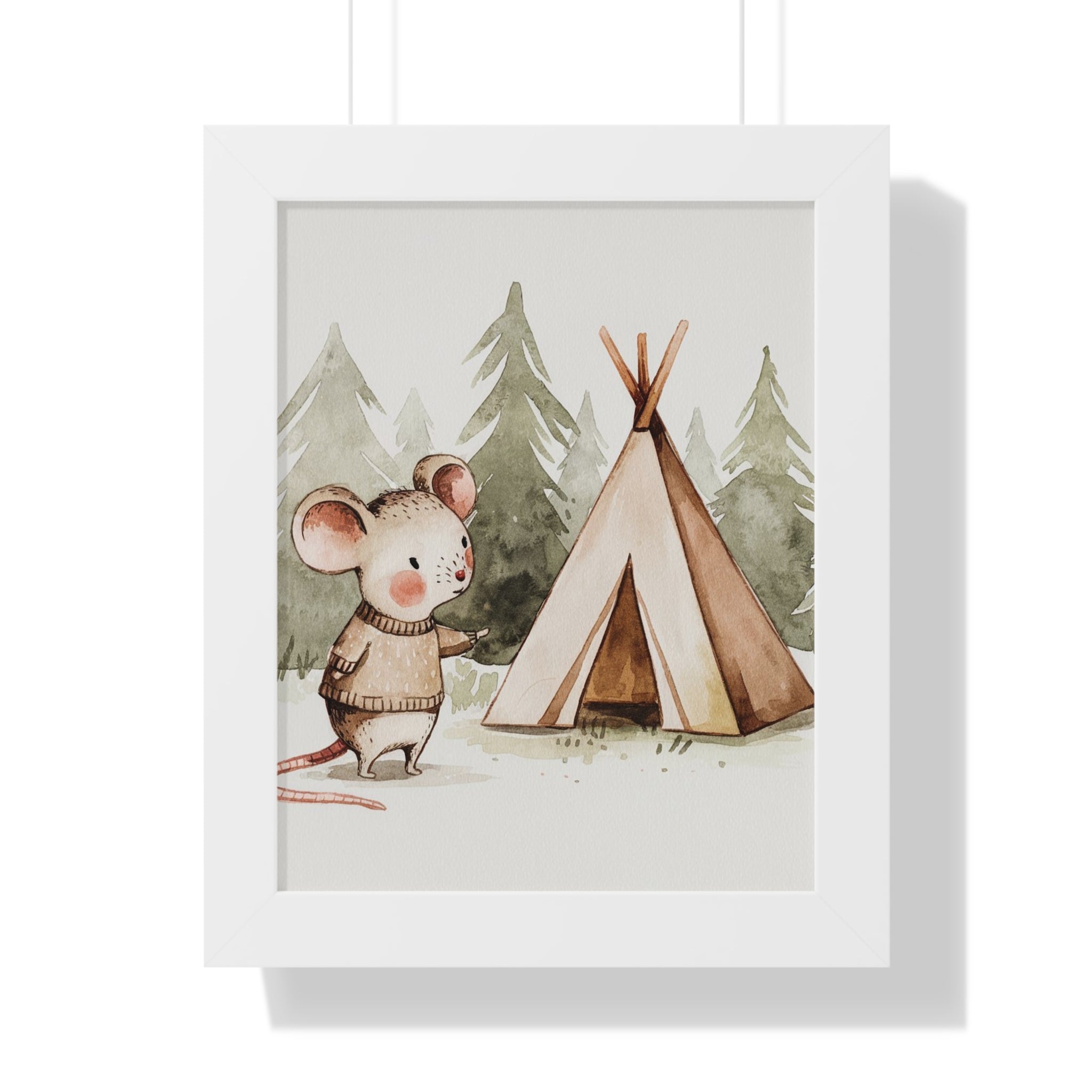 Cute Woodland Mouse Camping Framed Poster — Nursery Wall Art