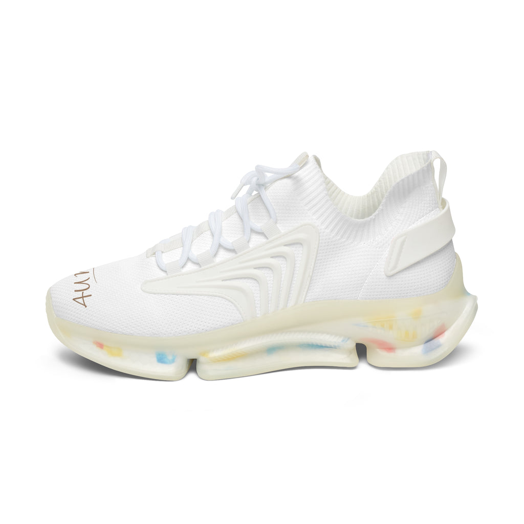 Women's Mesh Sneakers — Lightweight White Knit Runners with Colorful Sole & '4U Nursery' Script