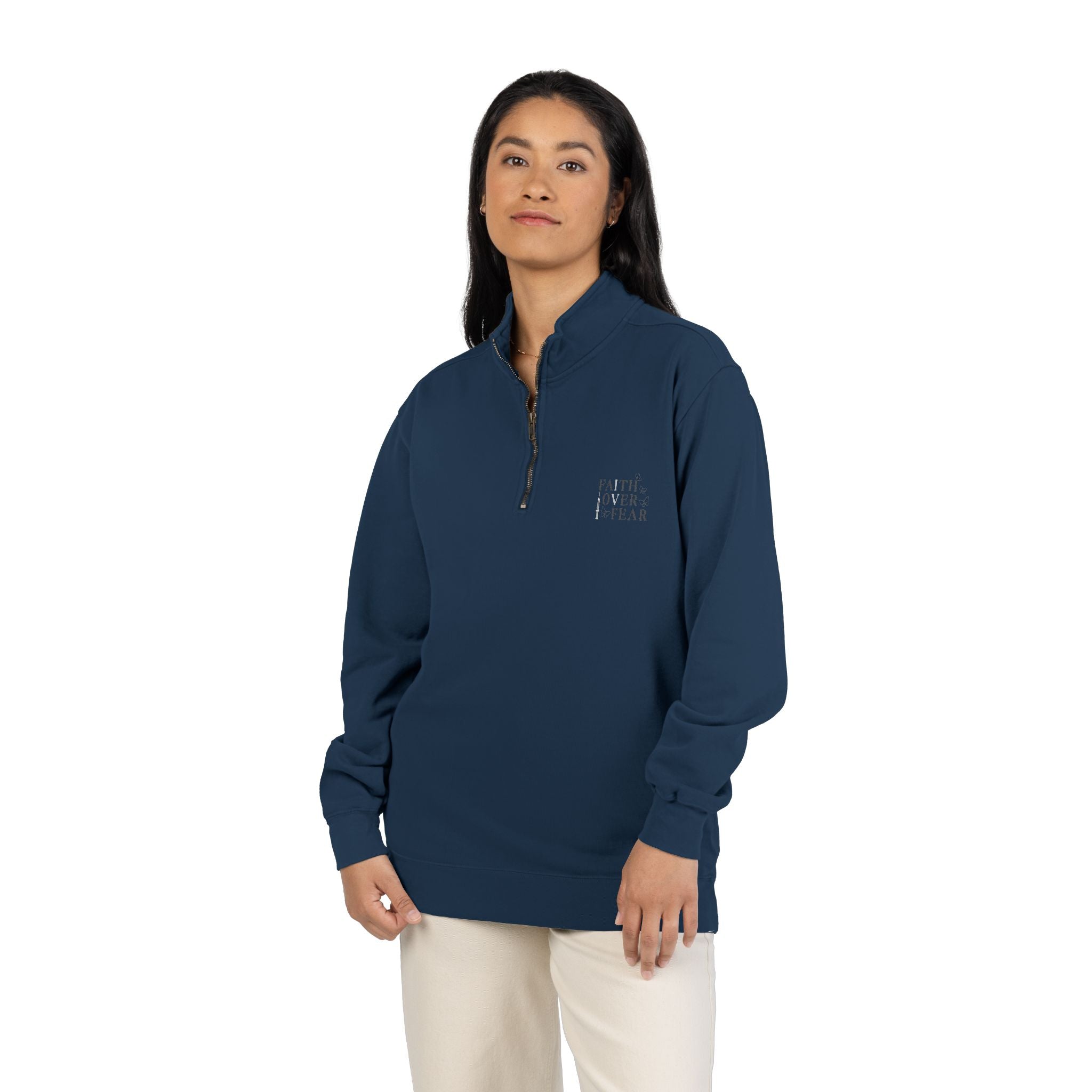Quarter-Zip Sweatshirt — "Faith Over Fear" IVF Community Support Design