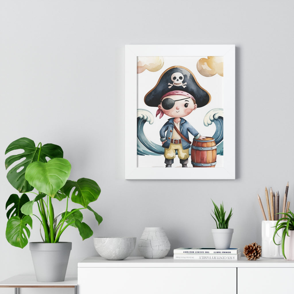 Pirate Kid Framed Poster — Cute Nautical Nursery Wall Art