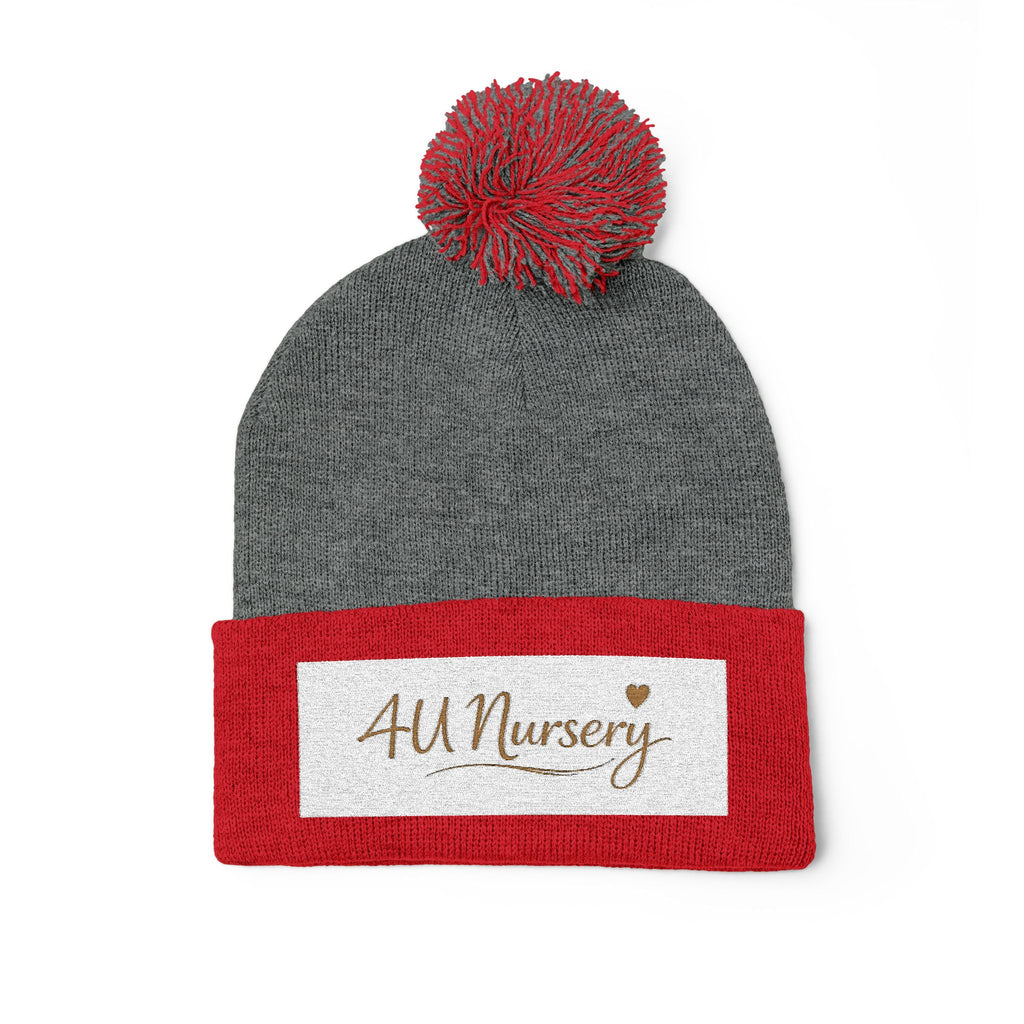 Embroidered Pom-Pom Beanie — "All Nursery" Heart Knit Cap