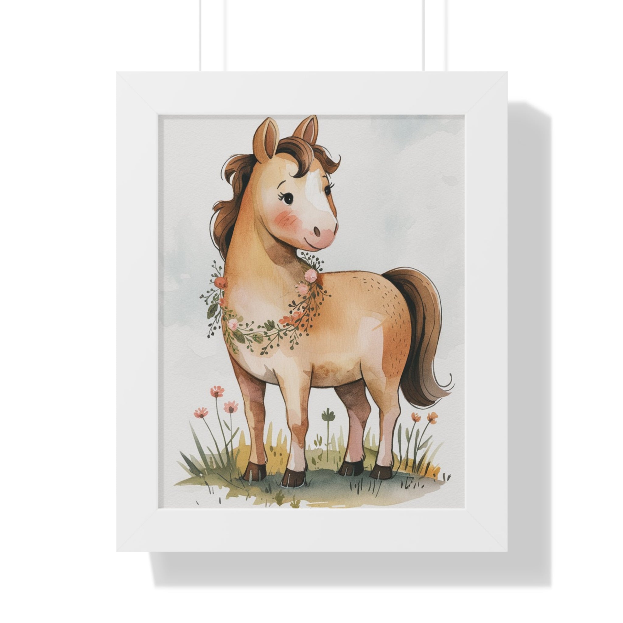 Framed Horse Nursery Poster — Cute Watercolor Foal Wall Art