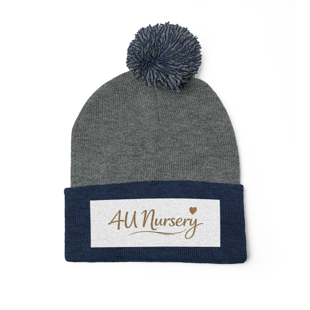 Embroidered Pom-Pom Beanie — "All Nursery" Heart Knit Cap