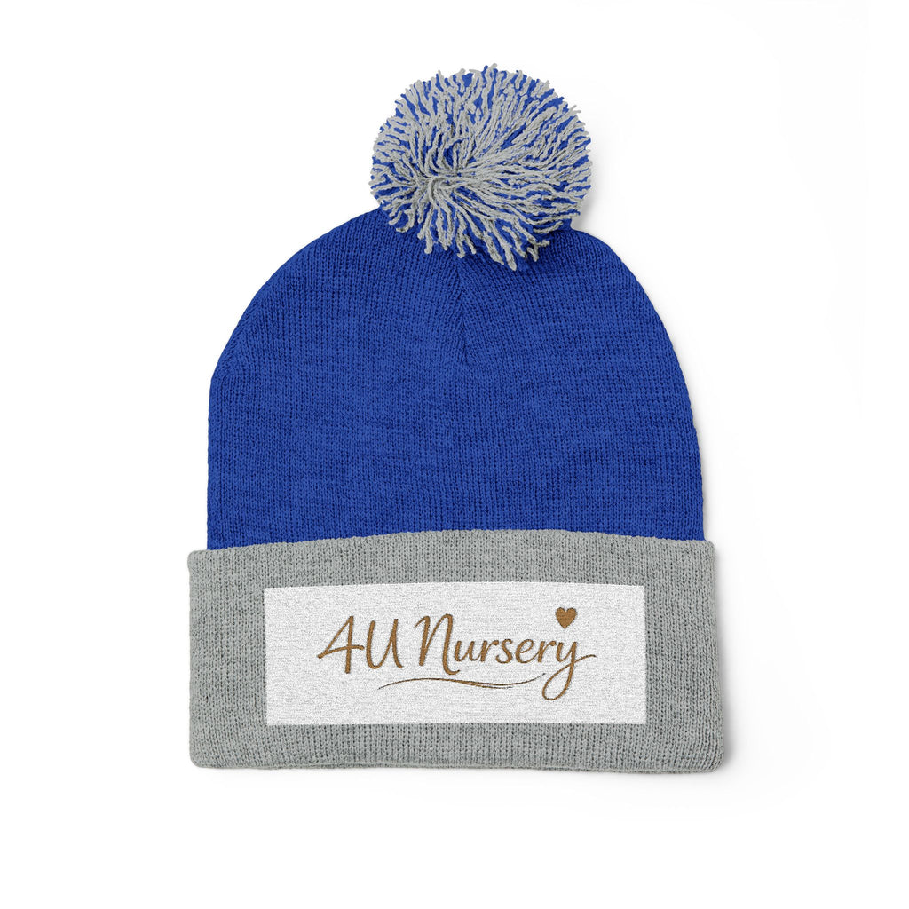 Embroidered Pom-Pom Beanie — "All Nursery" Heart Knit Cap