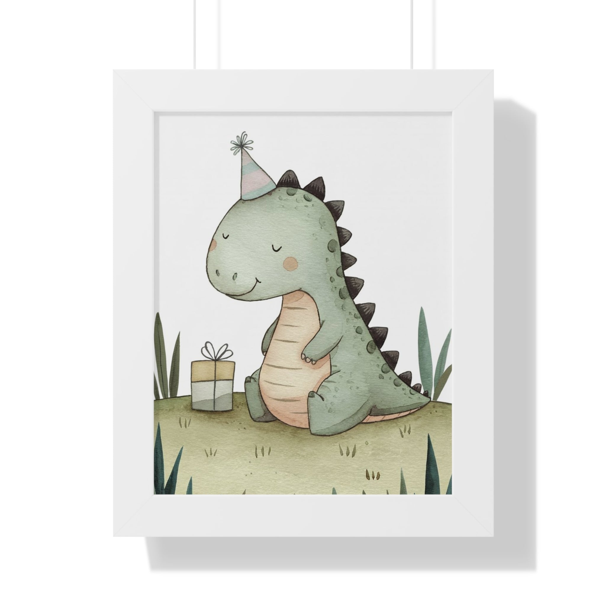 Framed Poster — Cute Party Dinosaur Nursery Art Print