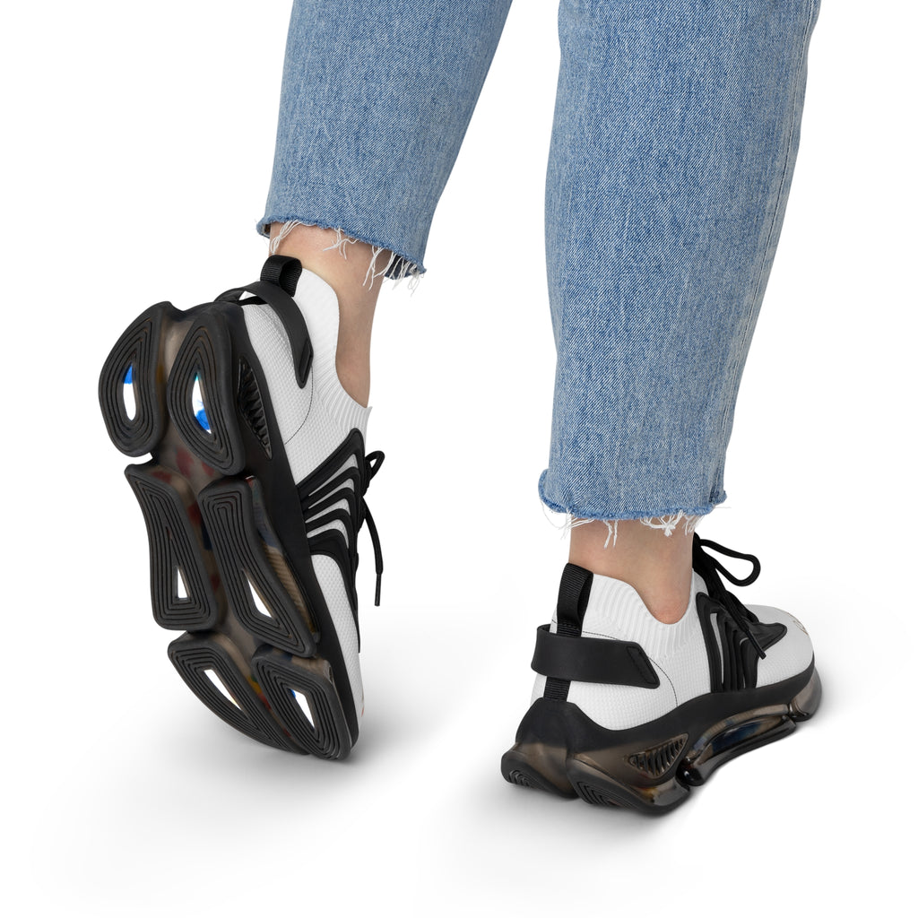 Women's Mesh Sneakers — Lightweight White Knit Runners with Colorful Sole & '4U Nursery' Script