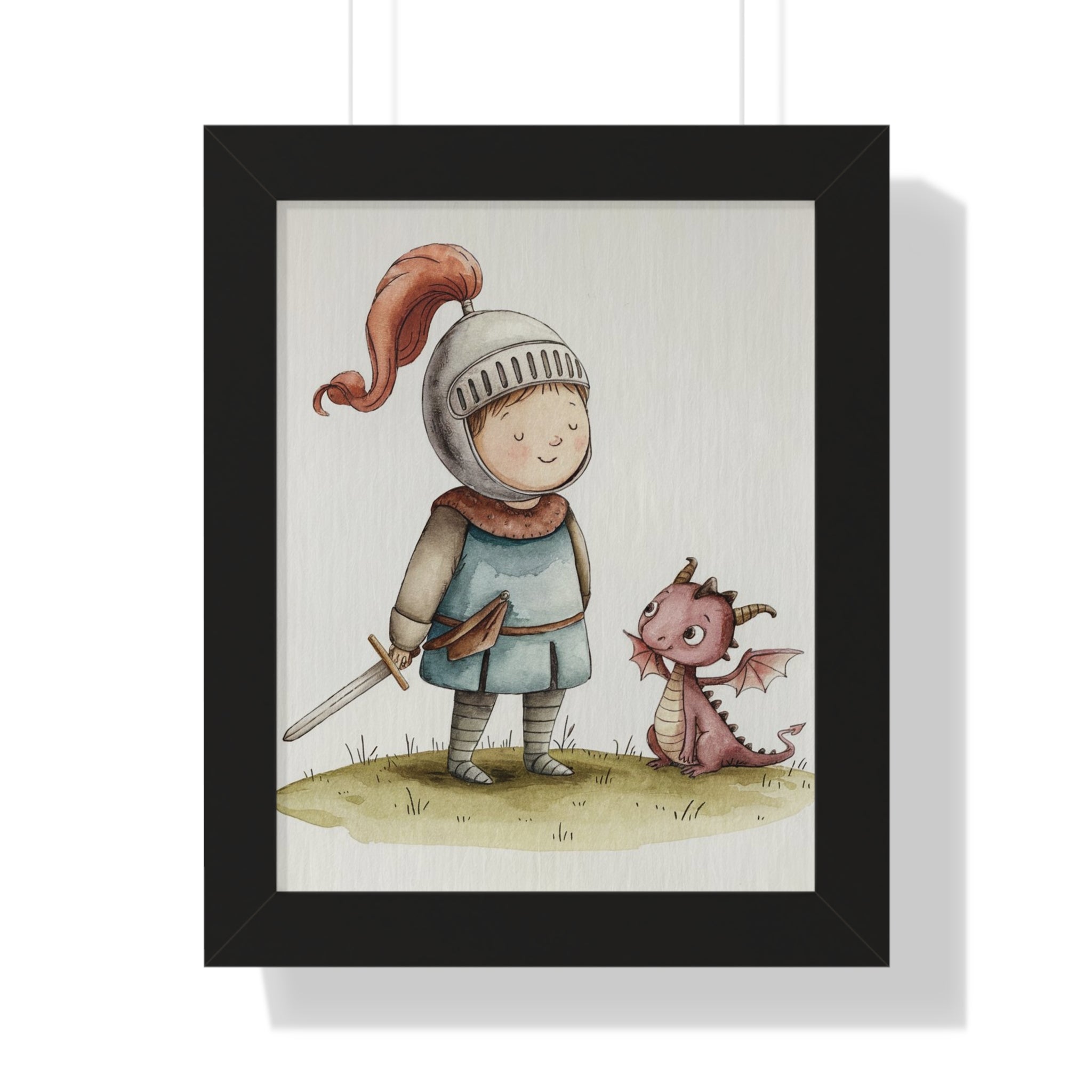 Knight and Dragon Framed Poster — Cute Nursery Wall Art