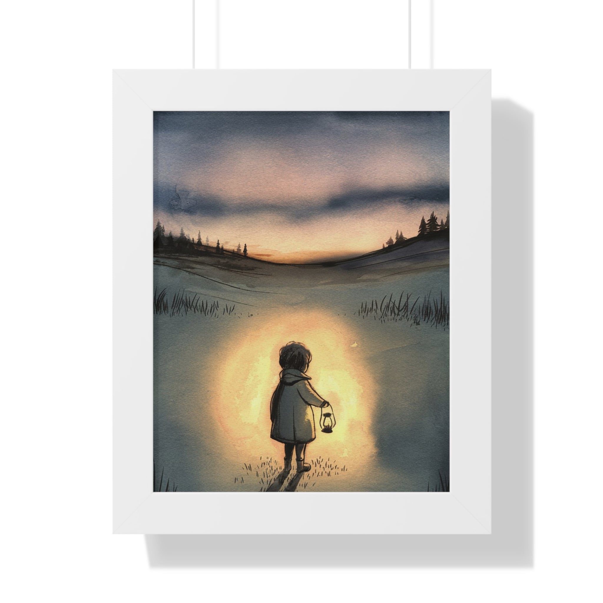 Framed Poster — Child with Lantern Nightscape Art Print