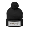 Embroidered Pom-Pom Beanie — "All Nursery" Heart Knit Cap