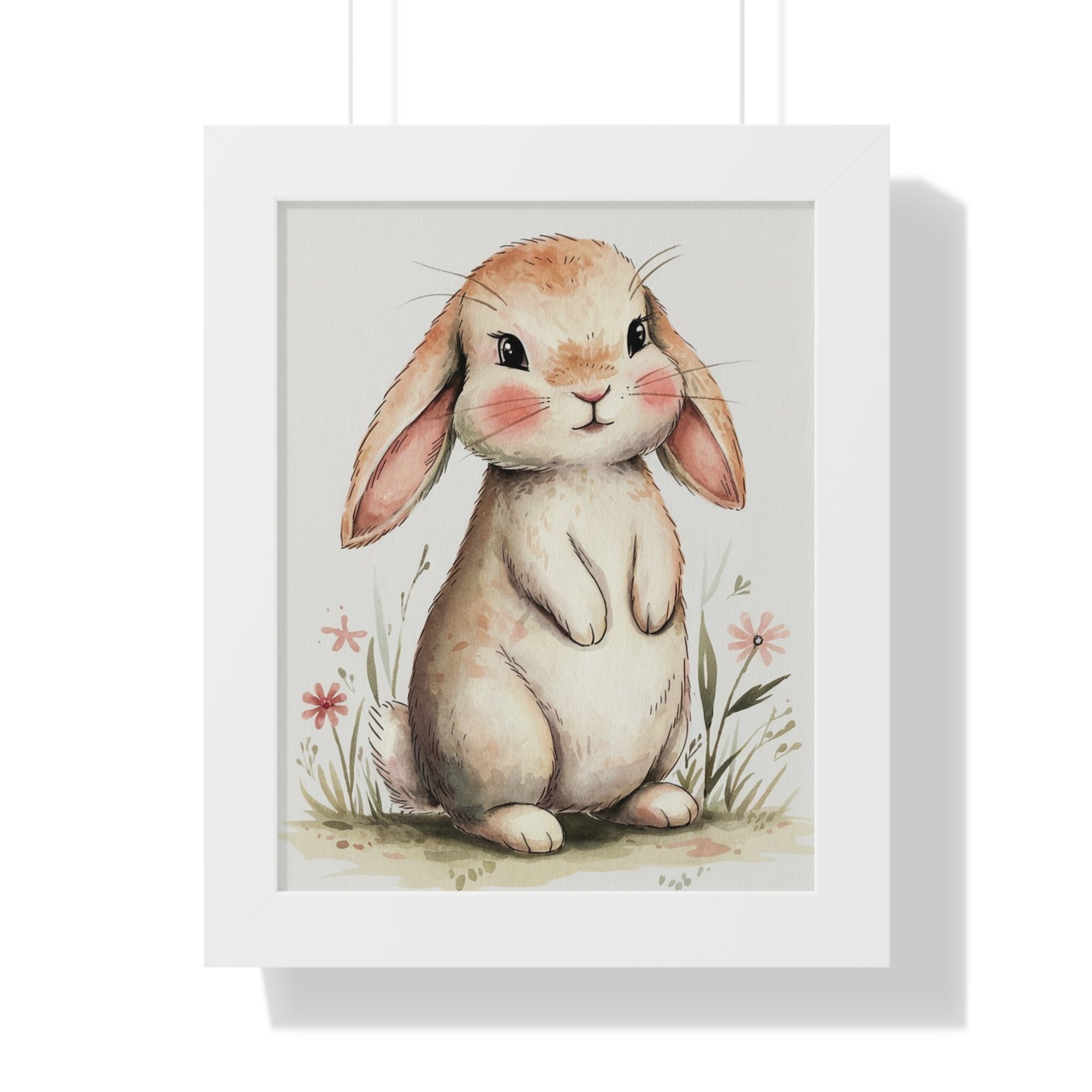 Framed Bunny Poster – Cute Watercolor Nursery Wall Art
