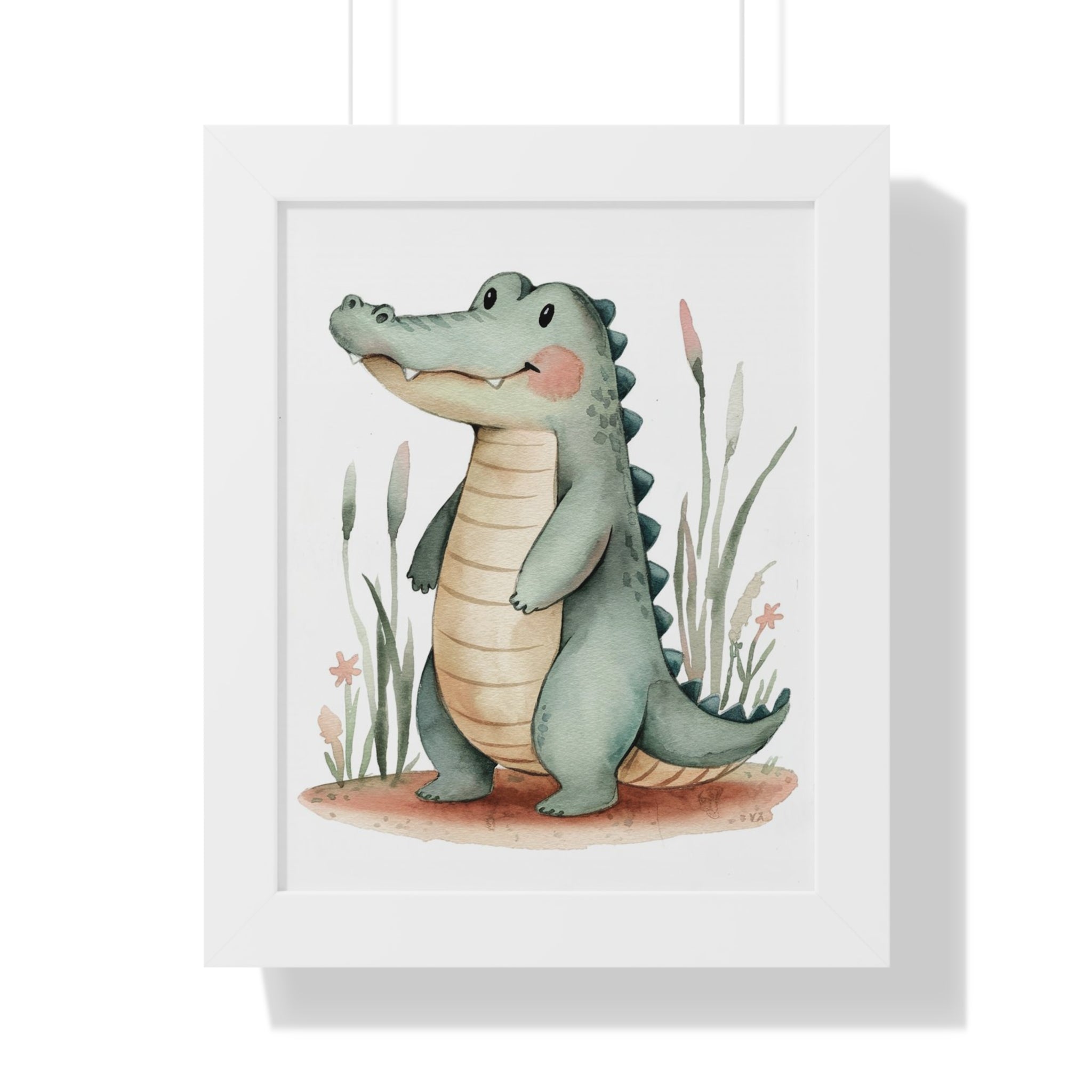 Cute Crocodile Nursery Poster — Framed Vertical Animal Wall Art for Kids’ Room