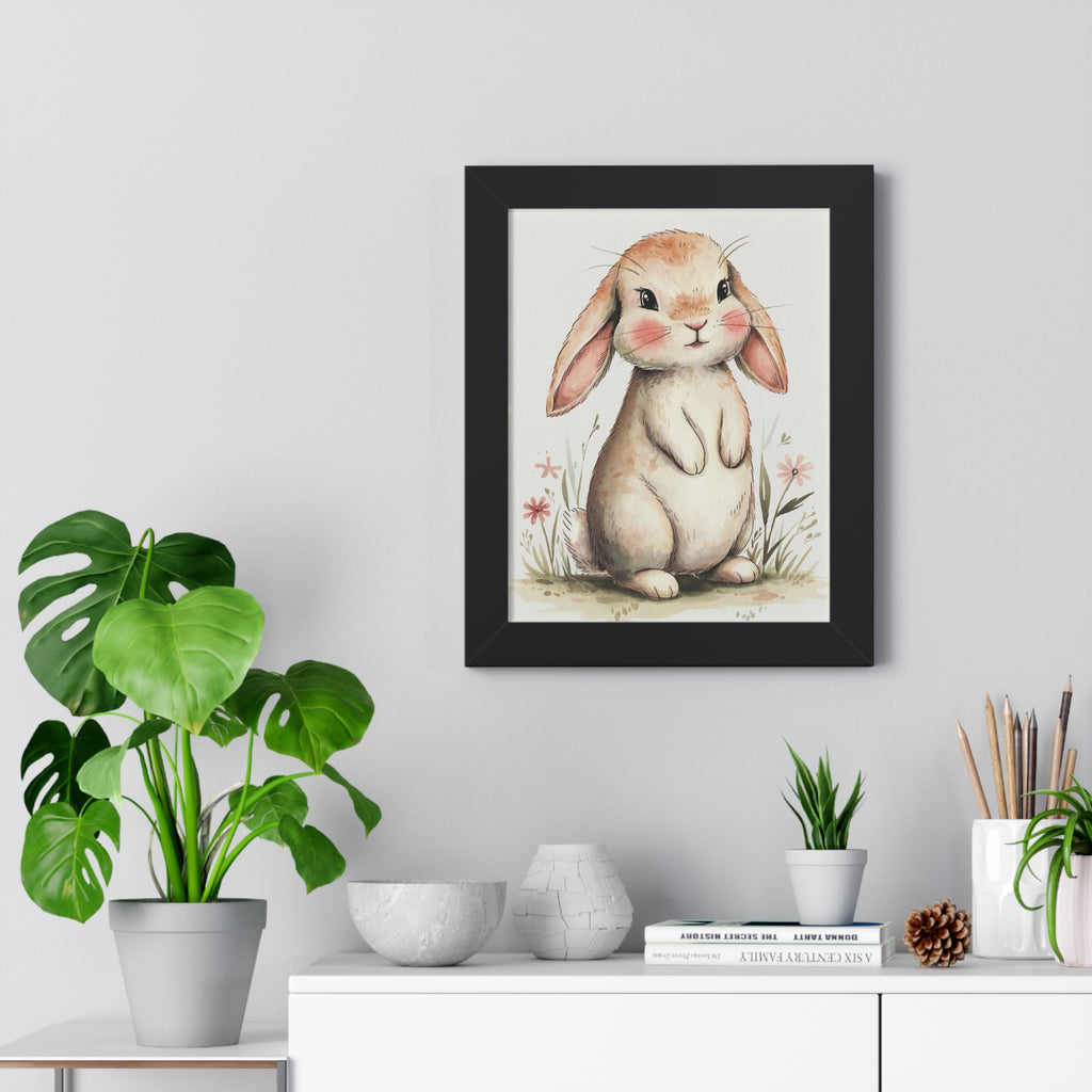 Framed Bunny Poster – Cute Watercolor Nursery Wall Art