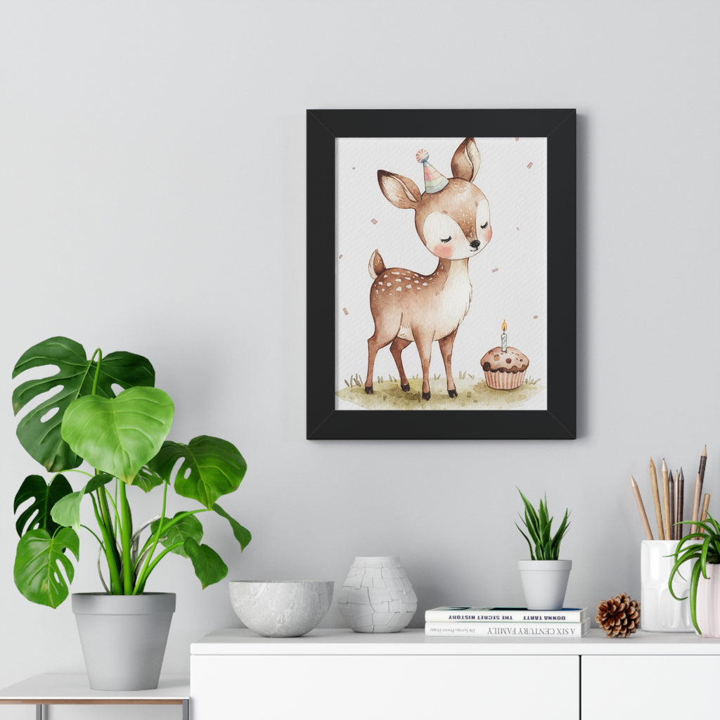 Framed Poster — Cute Birthday Baby Deer Nursery Wall Art