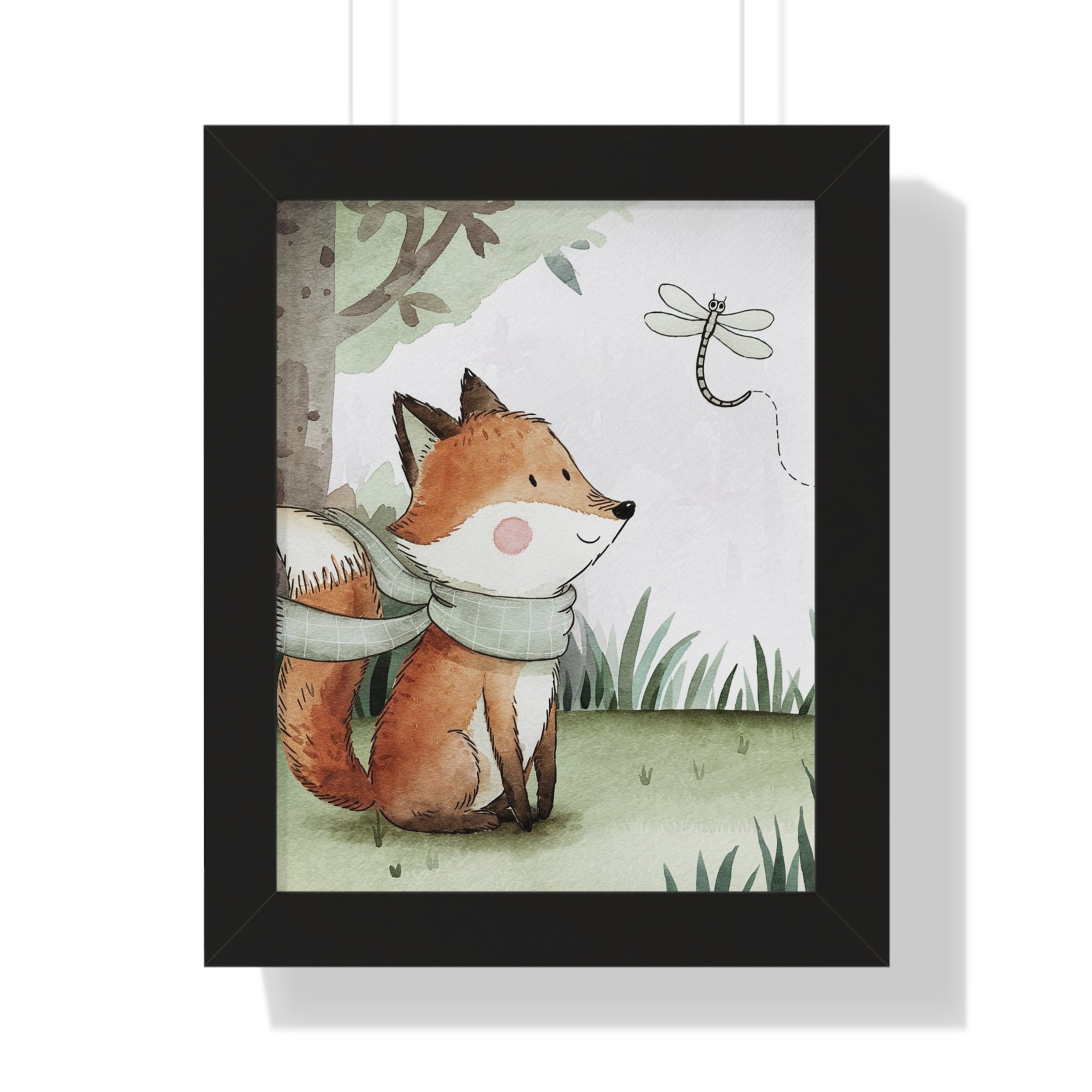 Fox Nursery Framed Poster — Cute Fox & Dragonfly Wall Art for Kids' Room
