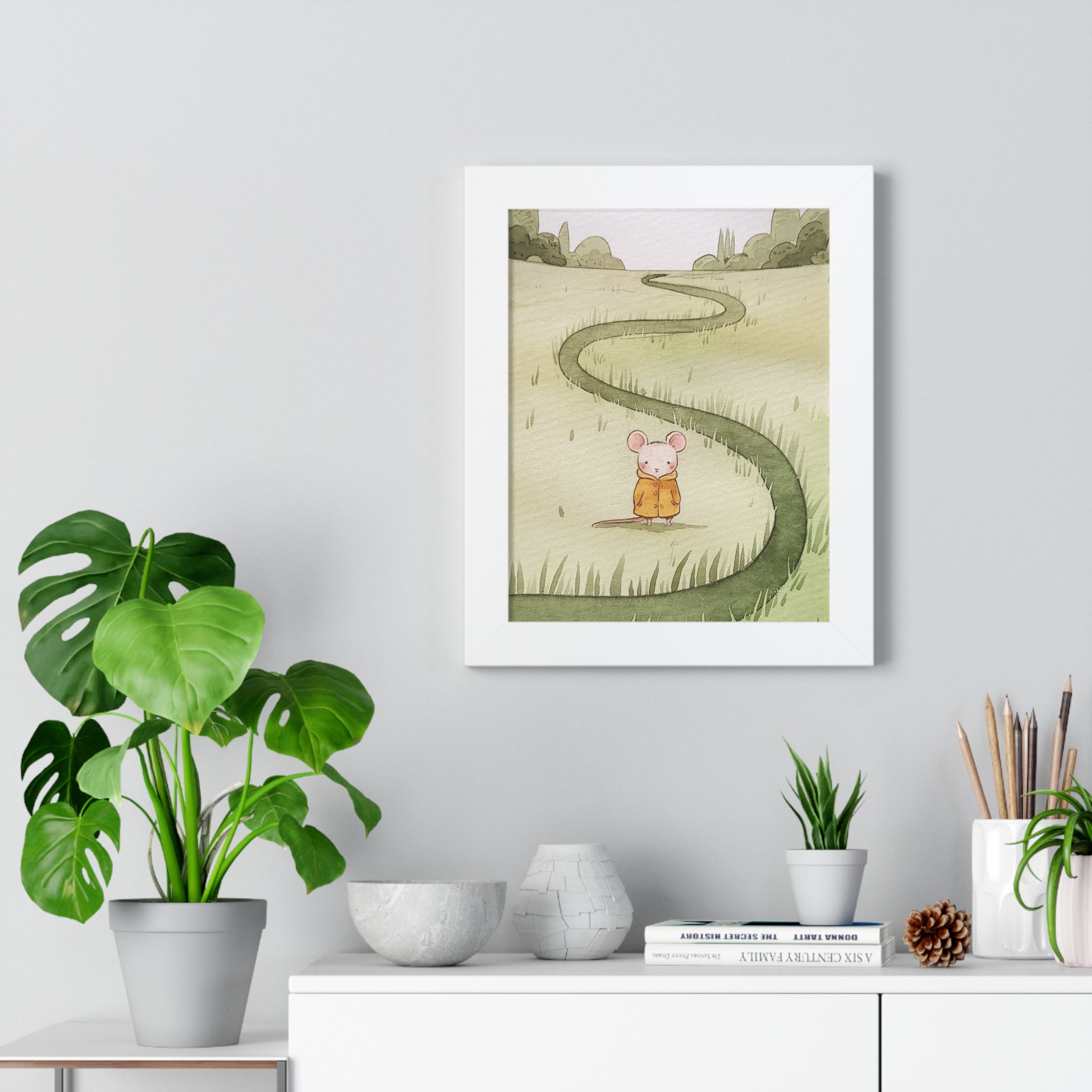 Whimsical Mouse Path Framed Poster — Nursery Wall Art