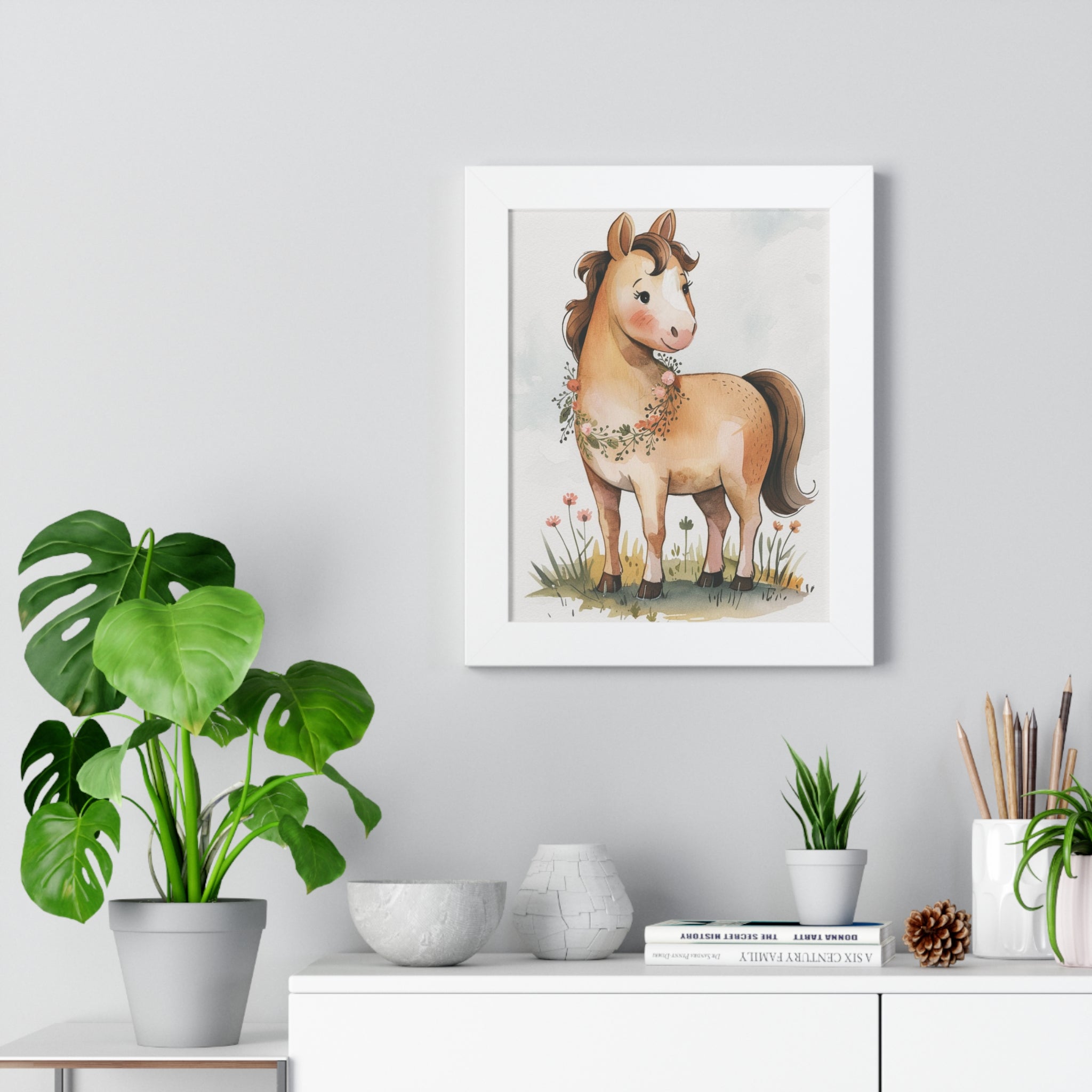 Framed Horse Nursery Poster — Cute Watercolor Foal Wall Art