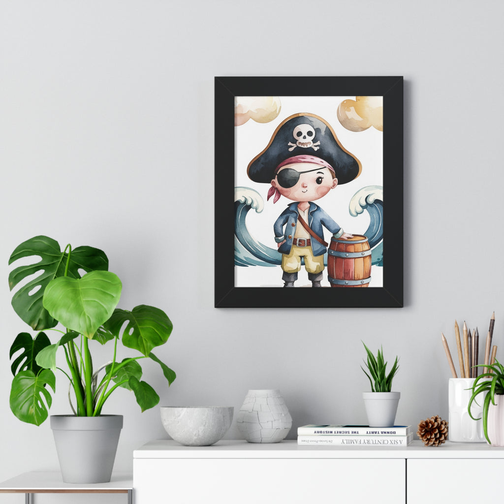 Pirate Kid Framed Poster — Cute Nautical Nursery Wall Art