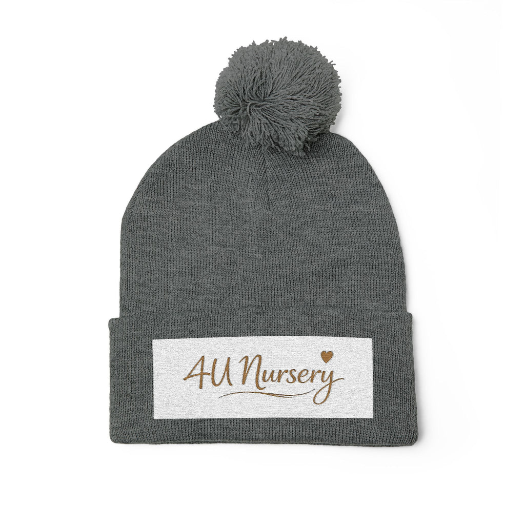 Embroidered Pom-Pom Beanie — "All Nursery" Heart Knit Cap