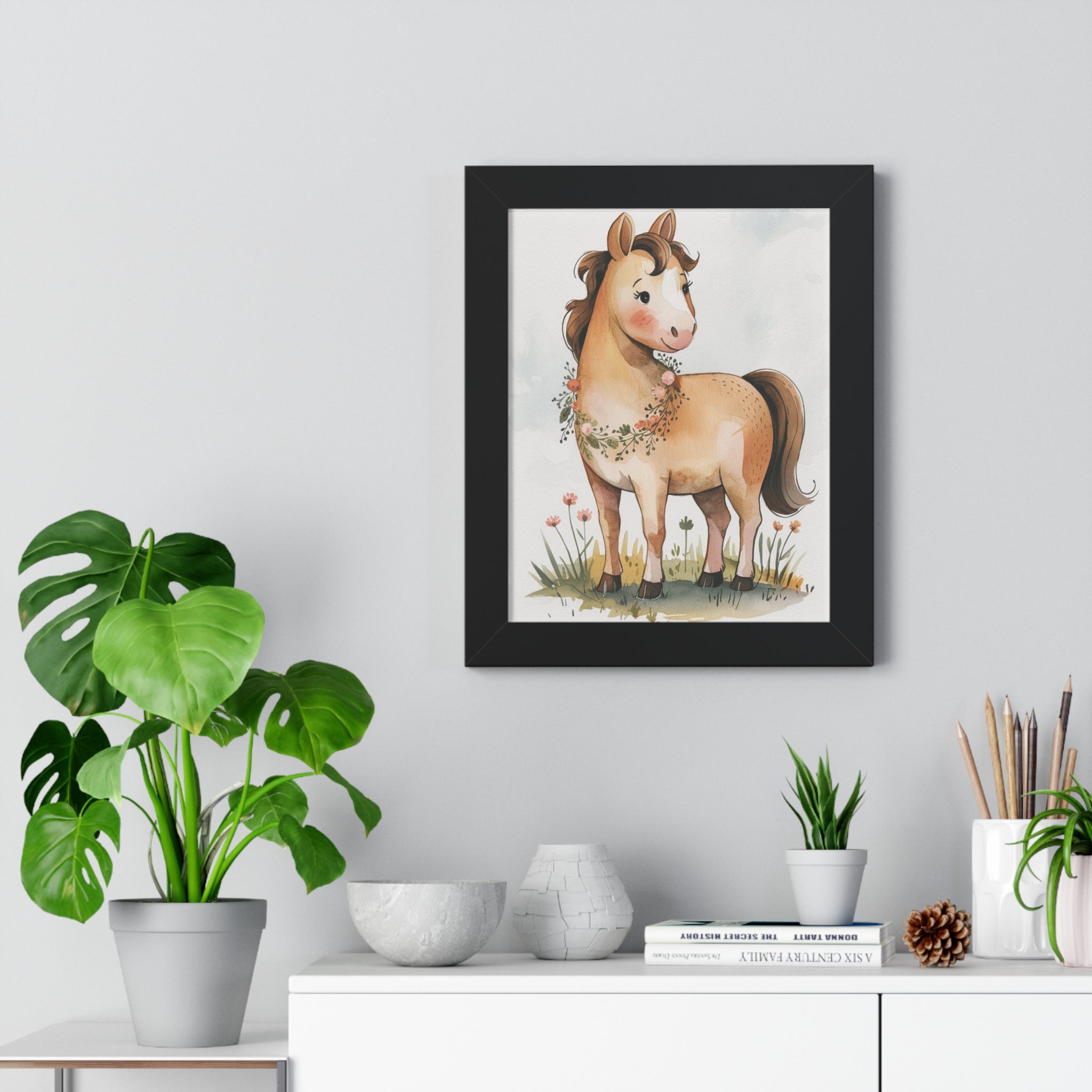 Framed Horse Nursery Poster — Cute Watercolor Foal Wall Art