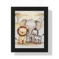 Safari Nursery Framed Poster — Cute Lion, Elephant & Zebra Wall Art