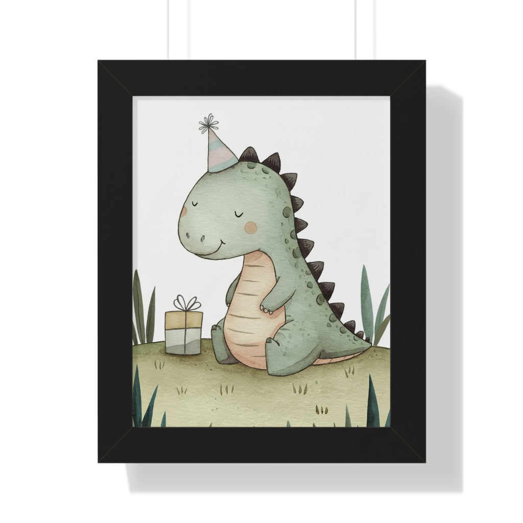 Framed Poster — Cute Party Dinosaur Nursery Art Print