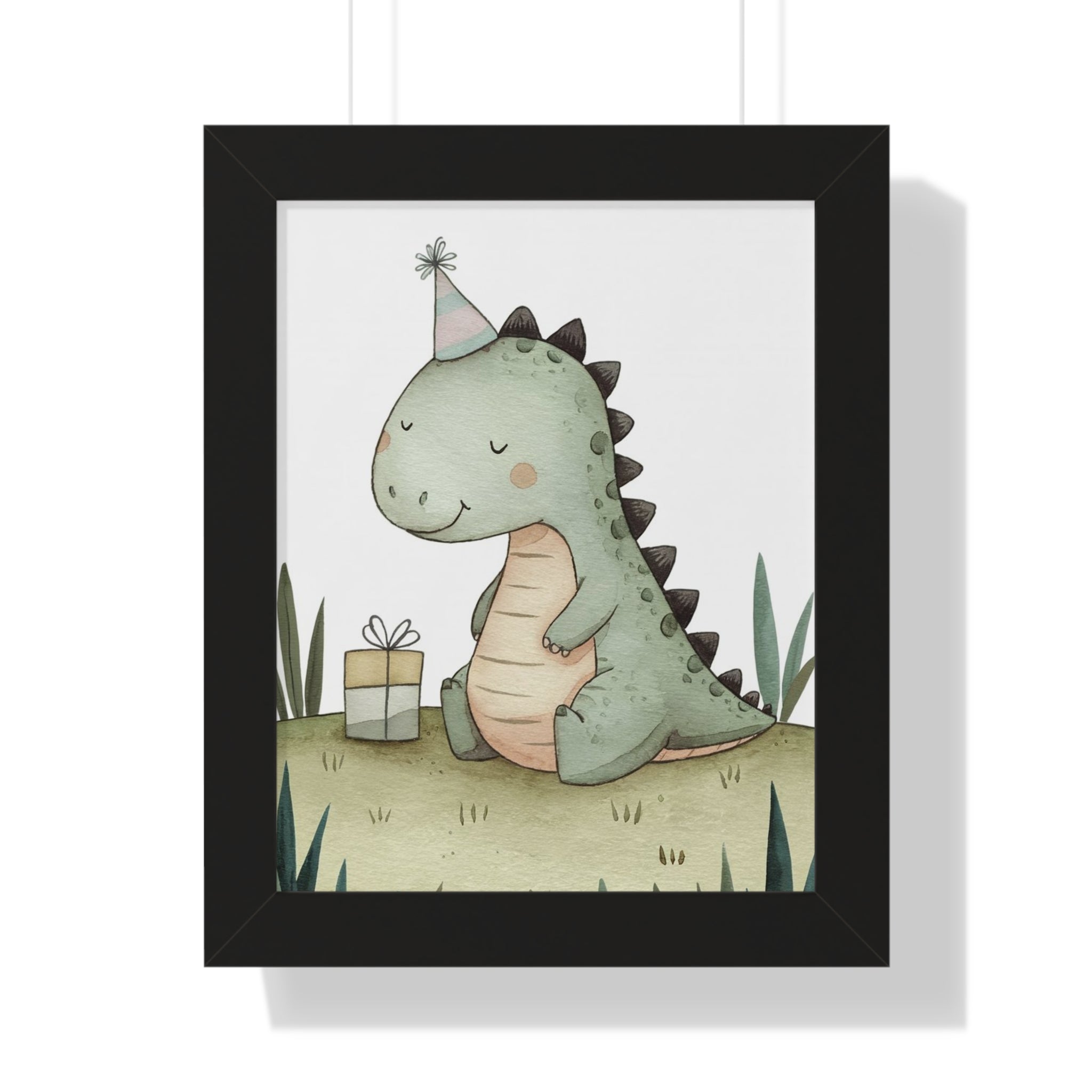 Framed Poster — Cute Party Dinosaur Nursery Art Print