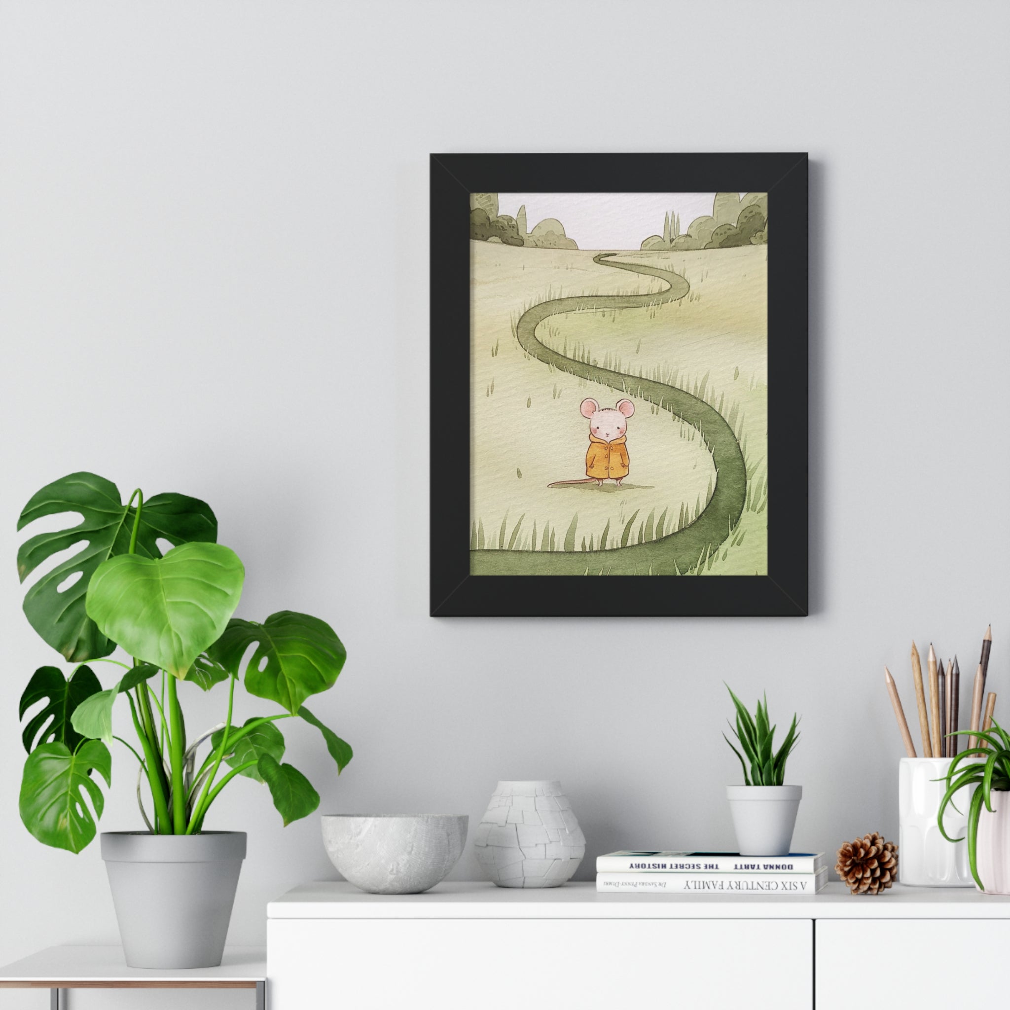 Whimsical Mouse Path Framed Poster — Nursery Wall Art