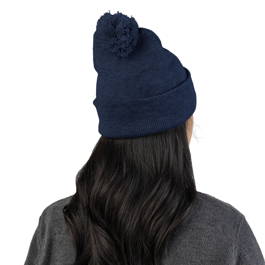Embroidered Pom-Pom Beanie — "All Nursery" Heart Knit Cap