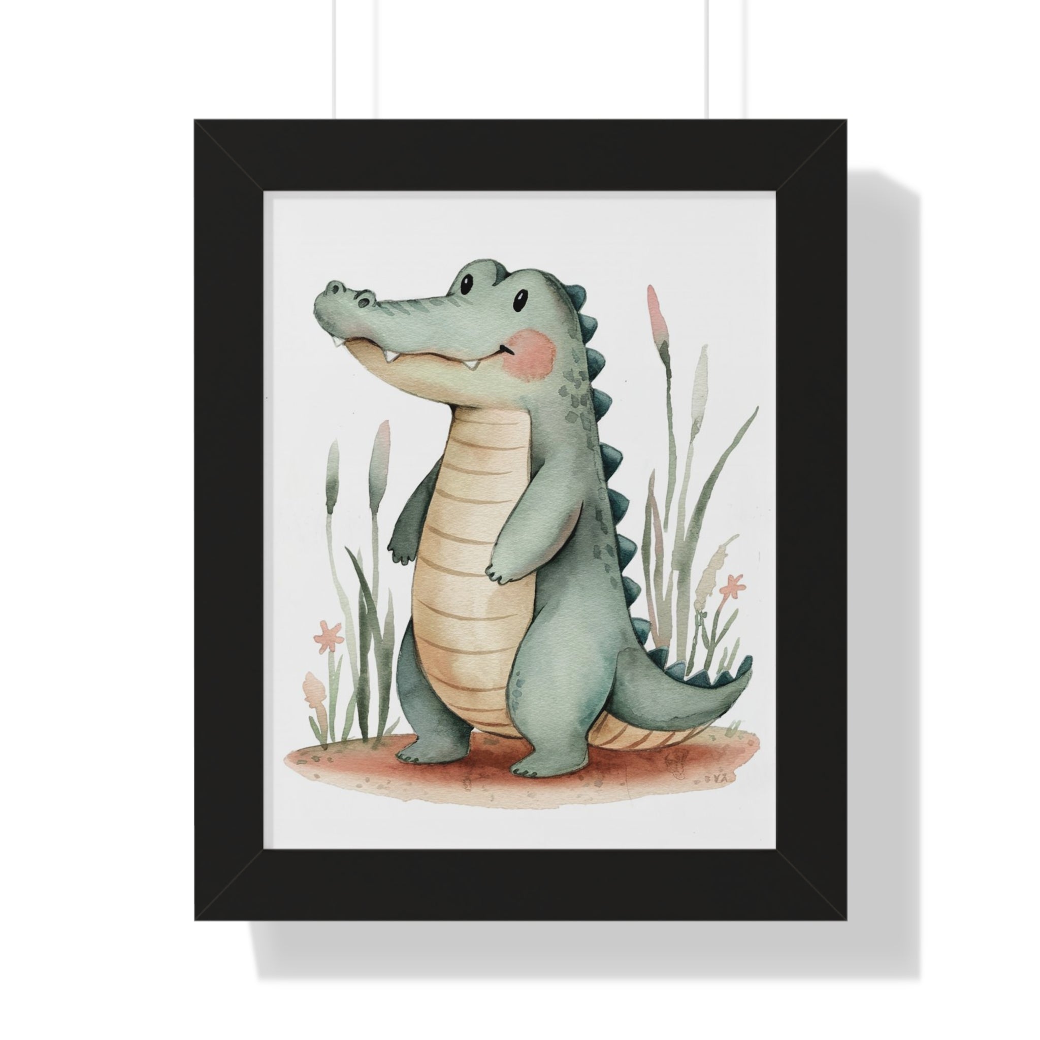 Cute Crocodile Nursery Poster — Framed Vertical Animal Wall Art for Kids’ Room