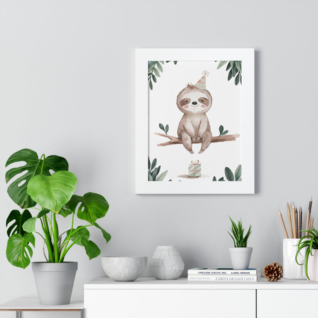 Sloth Birthday Framed Poster — Cute Nursery Wall Art for Kids’ Room