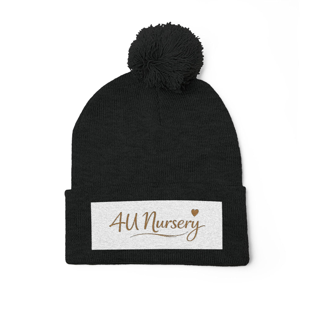 Embroidered Pom-Pom Beanie — "All Nursery" Heart Knit Cap
