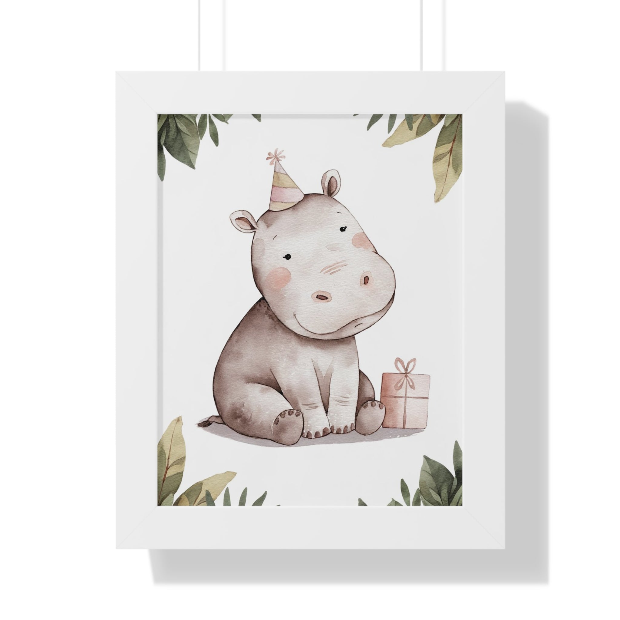 Baby Hippo Nursery Poster — Cute Hippo with Gift Framed Wall Art